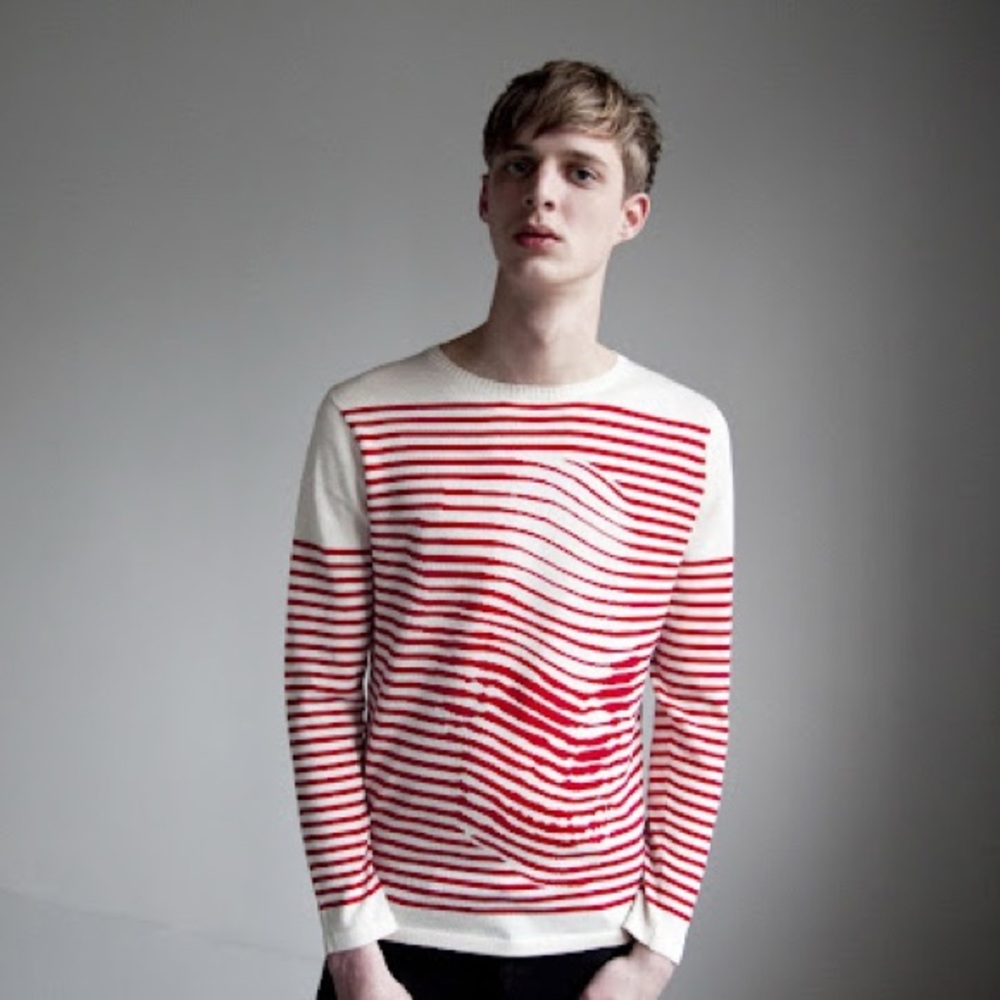 SIBLING Skull Red Stripe Sweater Large